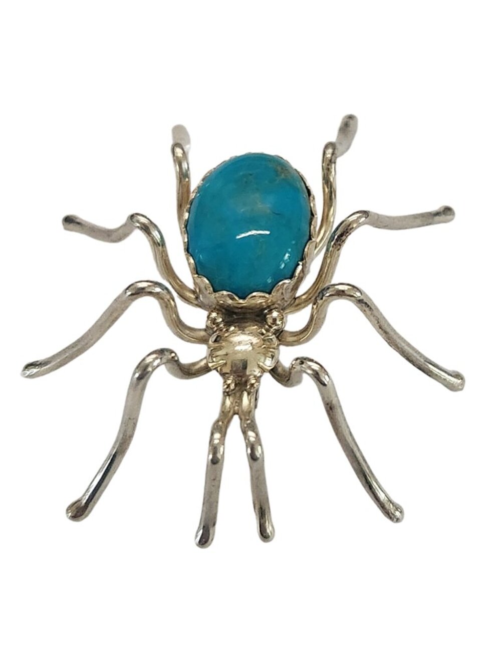 Sterling Silver Turquoise Spider Pin Brooch | Vintage ES Halloween Jewelry